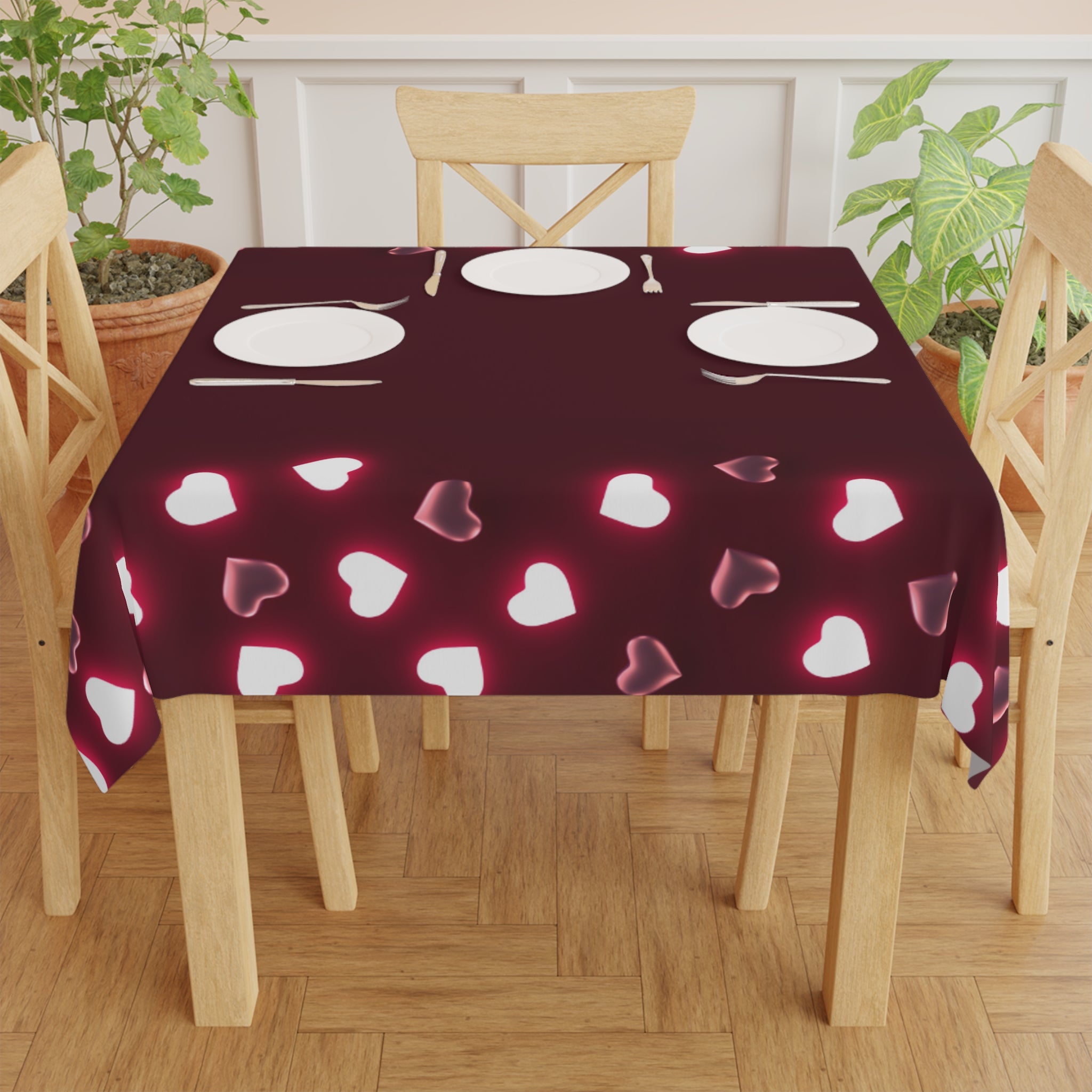 Hearts Valentine's Day Tablecloth, Romantic Table Cover, Washable Tablecloth for Party, Picnic, Dinner Date Decor, Valentines Day