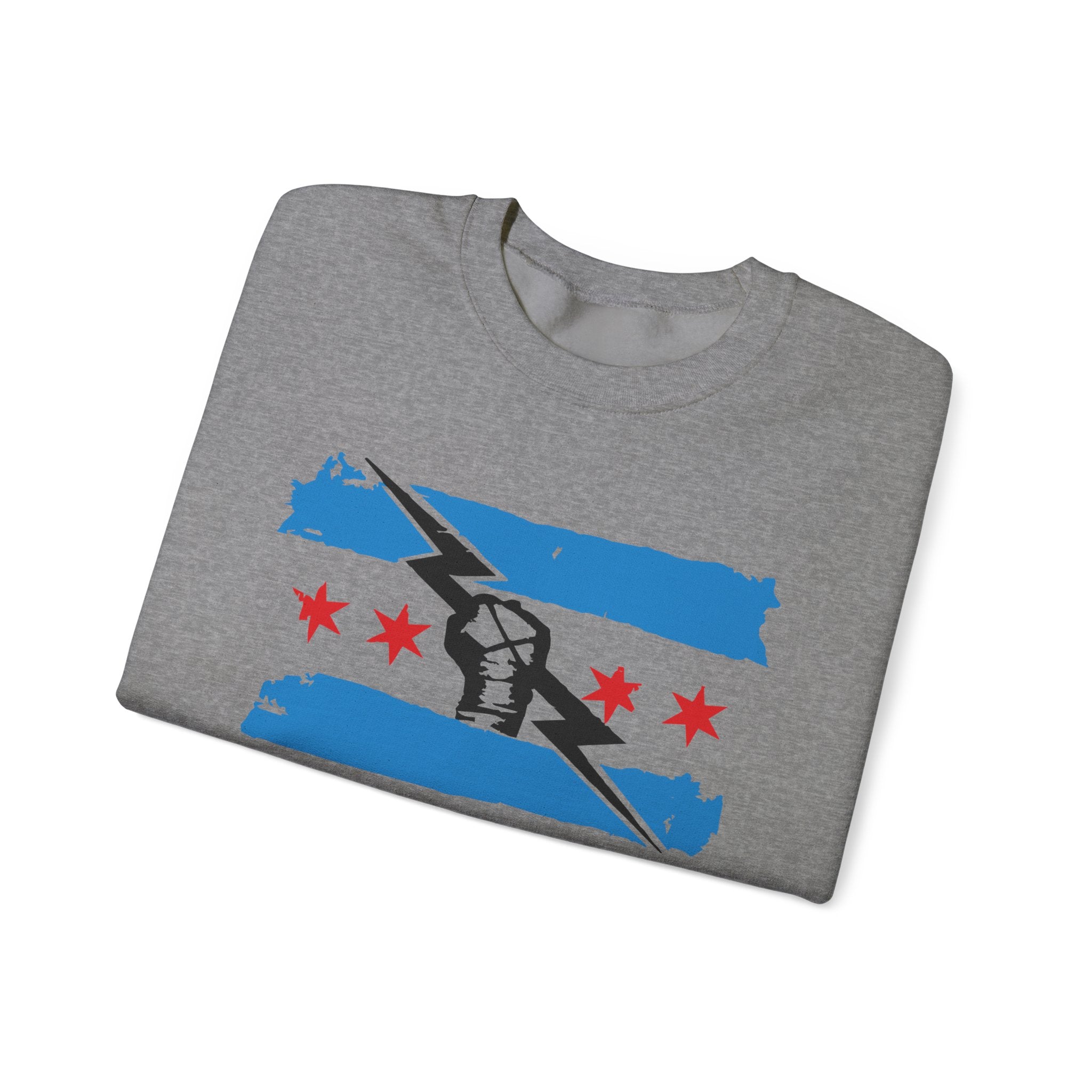 Chicago Flag Black Fist Design Sweatshirt, Wrestling Fan Unisex Sweatshirt - Gift for Him or Her, Casual Outwear, Heavy Blend Crewneck Sweatshirt