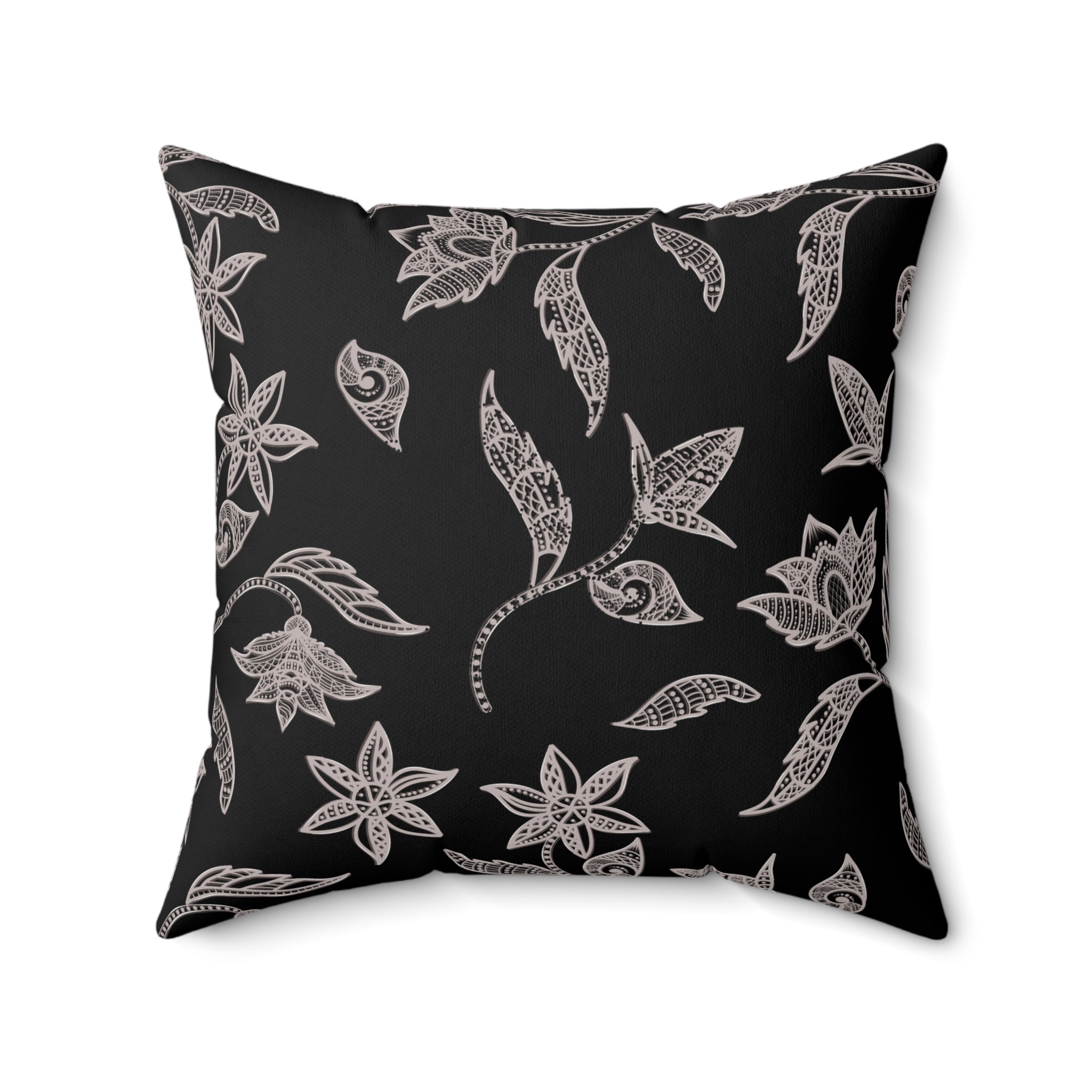 Black and White Minimalist Nature Batik Pattern Print Pillow Covers, Decorative Couch Sofa Accent Pillows, Living Room Spun Polyester Square Pillow