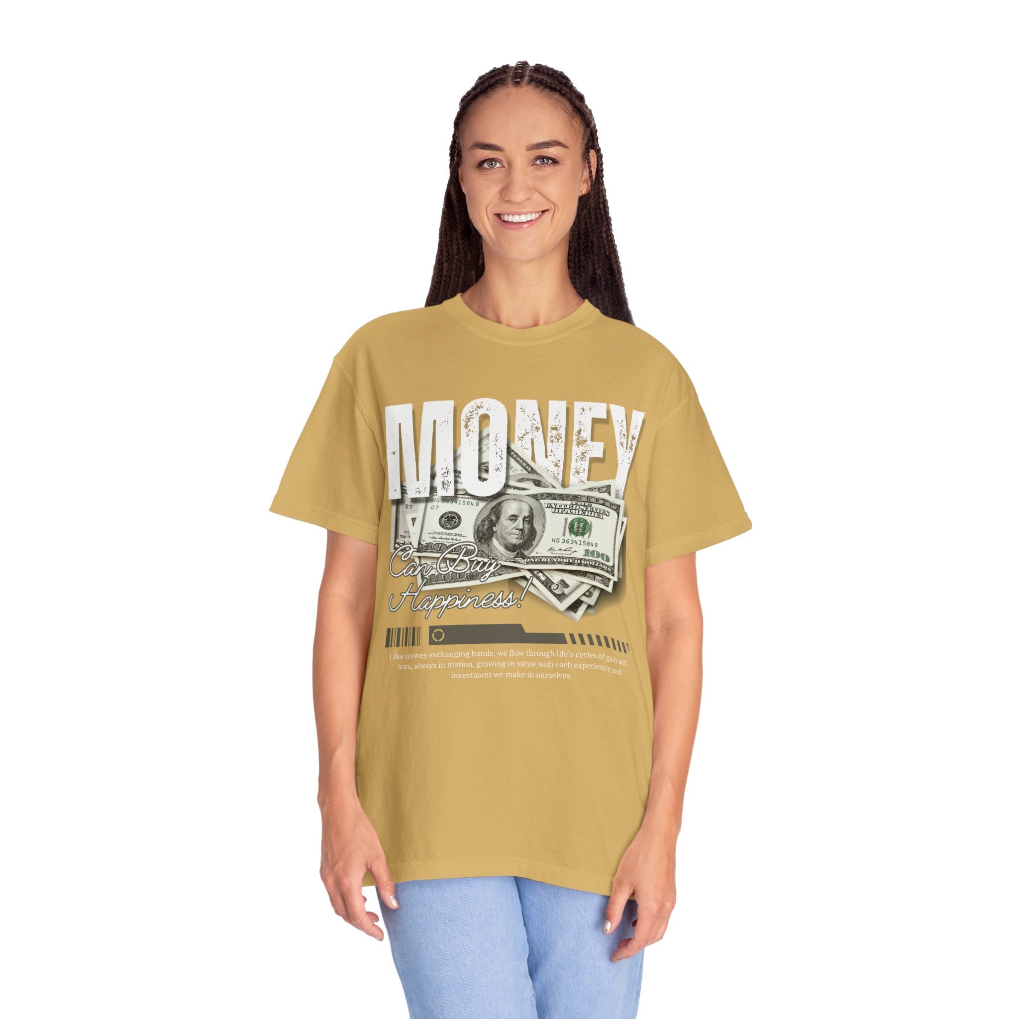 Money Can Buy Happiness, Graphic Design Unisex T-shirt, Casual Cotton Outwear, Gift for Him- Gift for Her, Stylish Tee, Cool Shirt, Trendy Apparel, Comfortable Top,