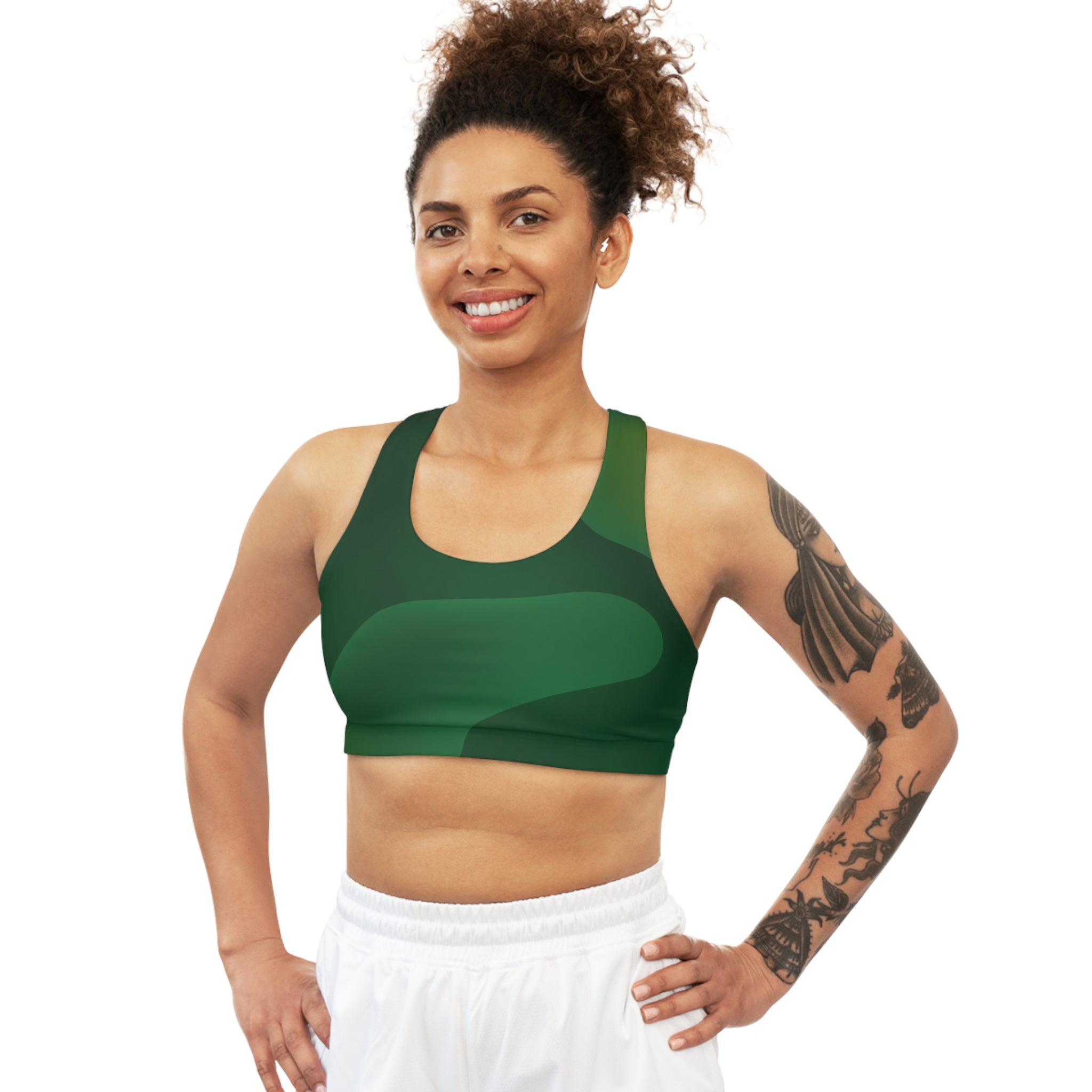 Green Seamless, Racerback Sports Bra for Women - High Impact Workout Crop Tank Top