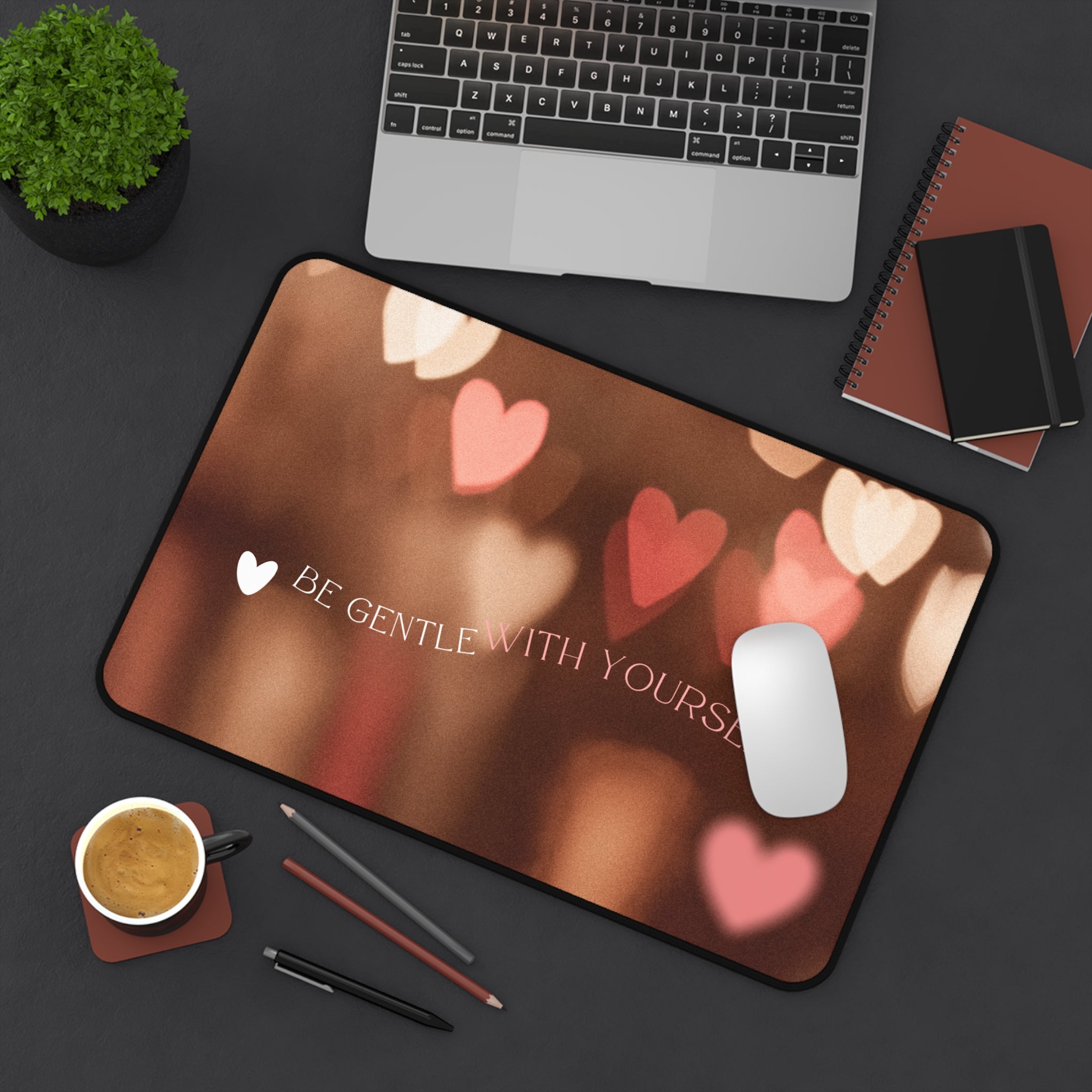 Pink and Brown Soft Aesthetic, Valentines Gift, Mouse Pad, Desk Matt for Desktop, Cute Desk Pad Mat, XXL Large Mouse Pad for Desk, Anti-Slip Big Mousepad with Stitched Edges, Keyboard Pad Mouse Mat for Computer