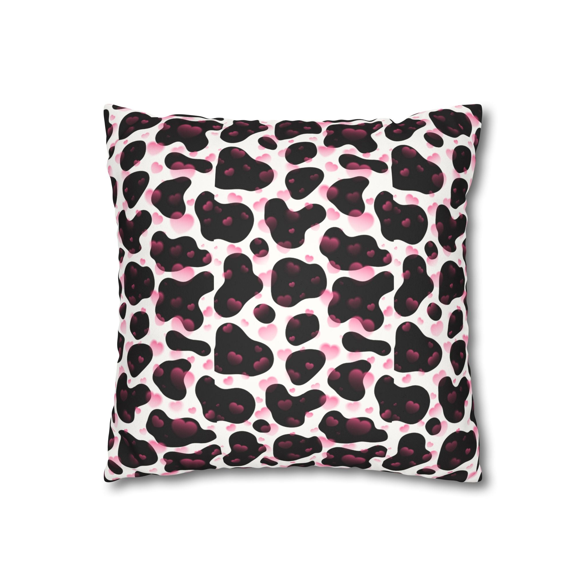 Square Pillowcase -Cow Pattern and Hearts Valentines - Decorative Pillows Cushion Covers for Couch Chair Bedroom Valentines Decorative, Faux Suede, Home Decor